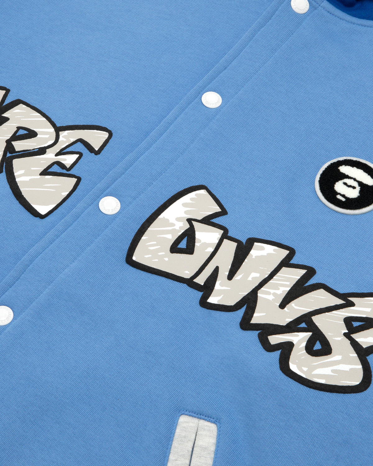 Moonface embroidered hooded baseball jacket