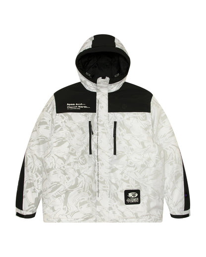 Moonface camo hooded down jacket