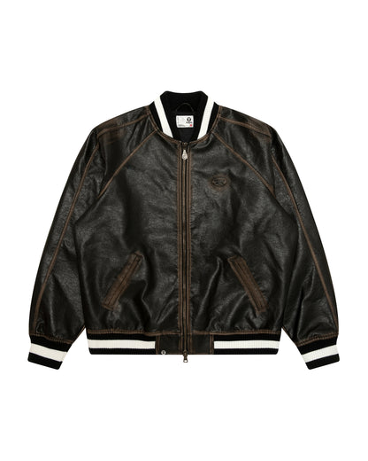 AAPEUNVS Washed PU Leather Jacket