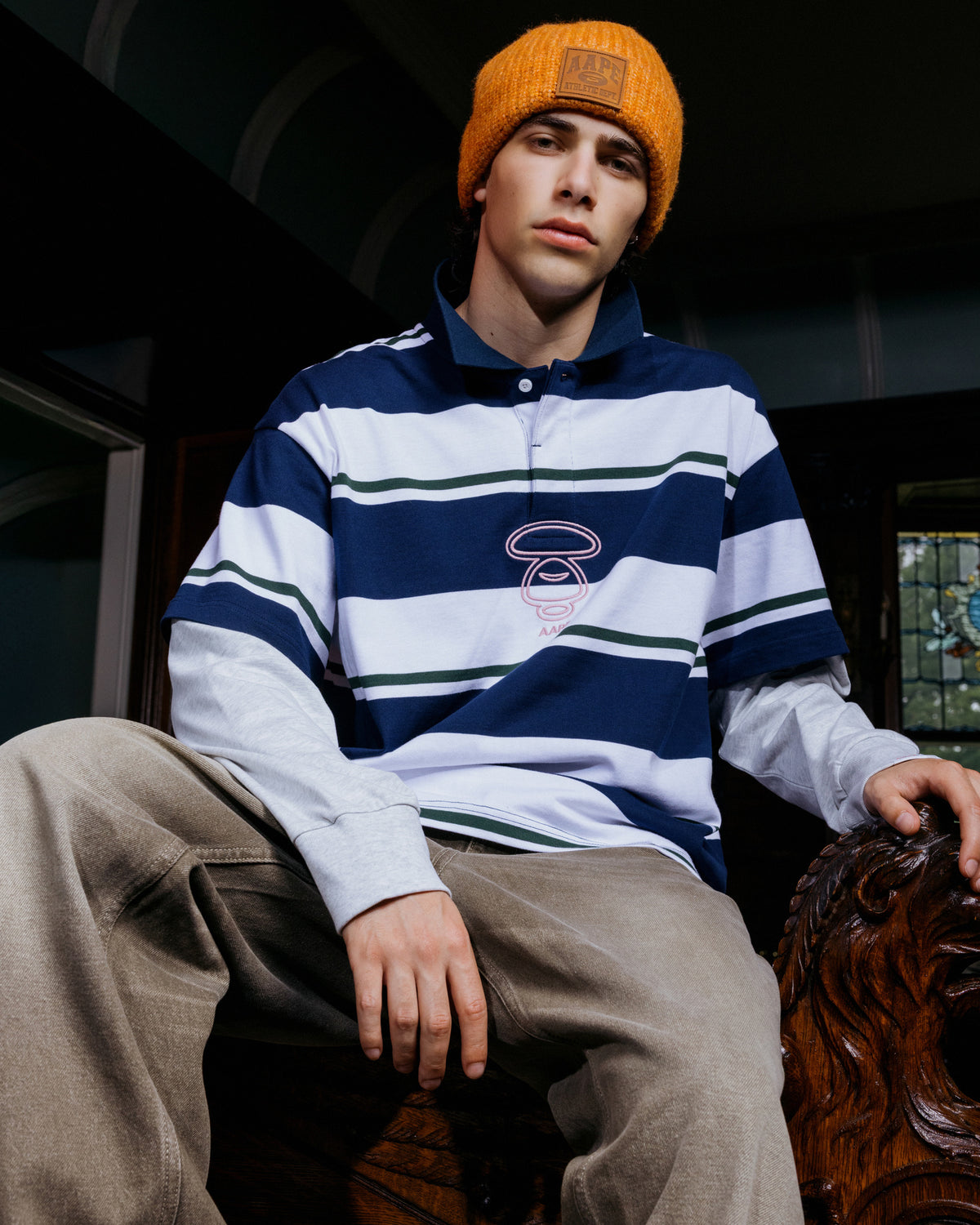 Moonface striped layered sleeve polo shirt