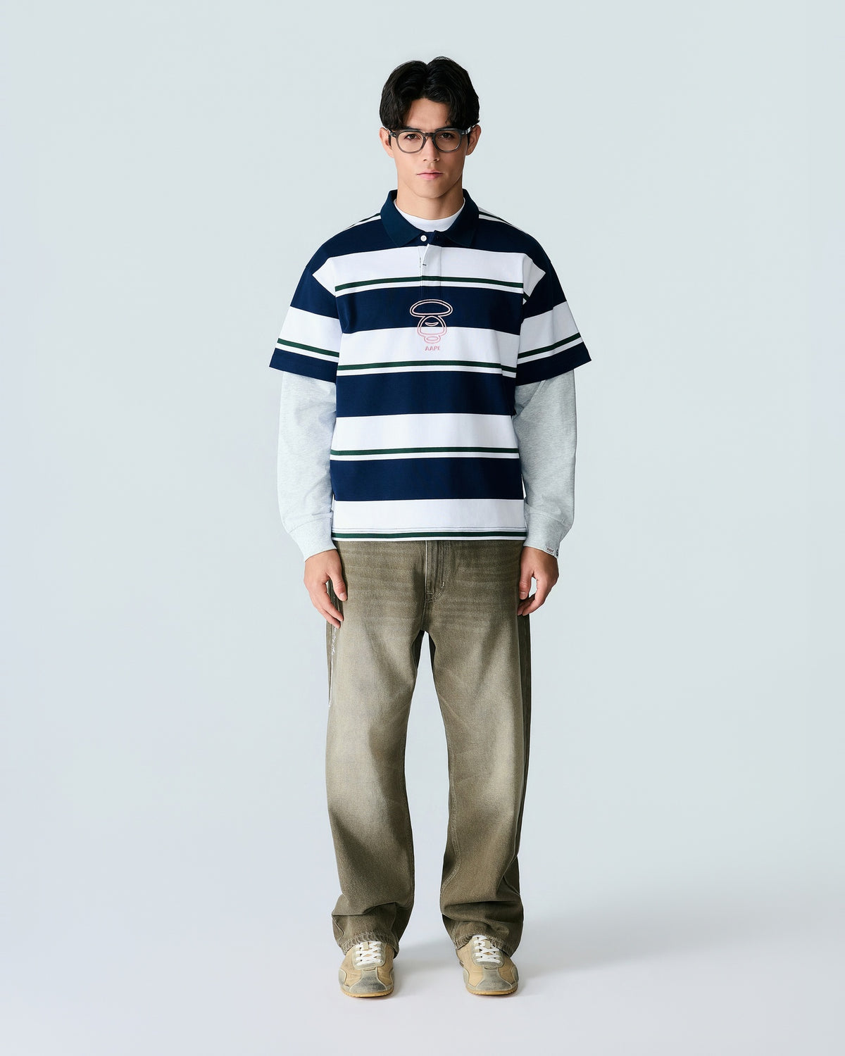 Moonface striped layered sleeve polo shirt