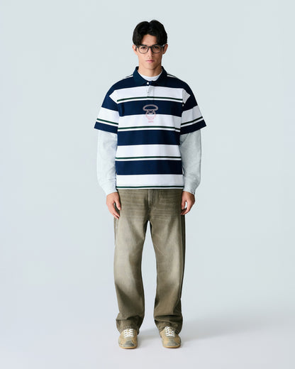 Moonface striped layered sleeve polo shirt