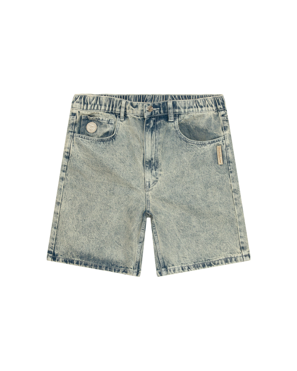 AAPENOW moonface logo denim shorts