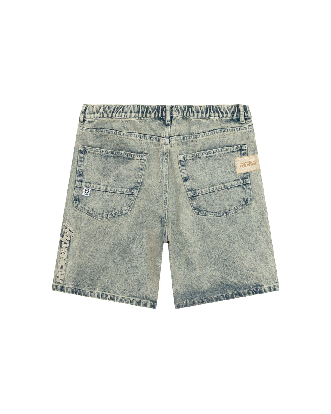 AAPENOW moonface logo denim shorts