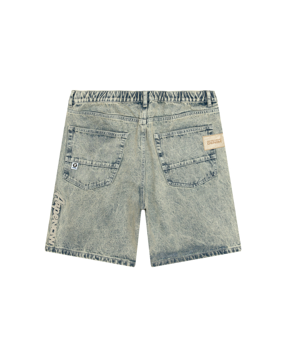 AAPENOW moonface logo denim shorts