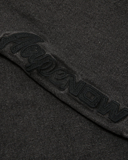 AAPENOW moonface logo denim shorts