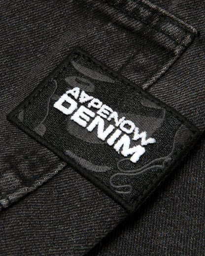 AAPENOW moonface logo denim shorts