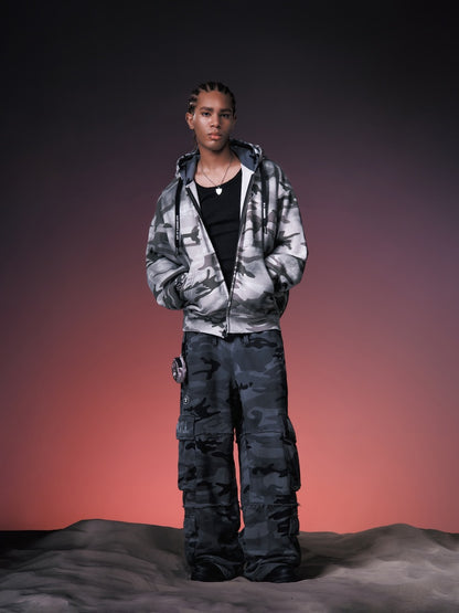 X NOMANUAL Moonface Hooded Zip-up Sweater