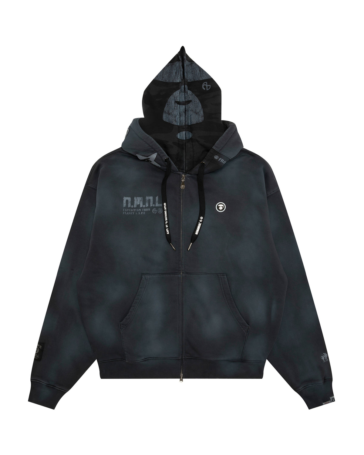 X NOMANUAL Moonface Hooded Zip-up Sweater