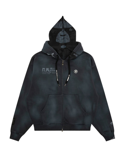 X NOMANUAL Moonface Hooded Zip-up Sweater