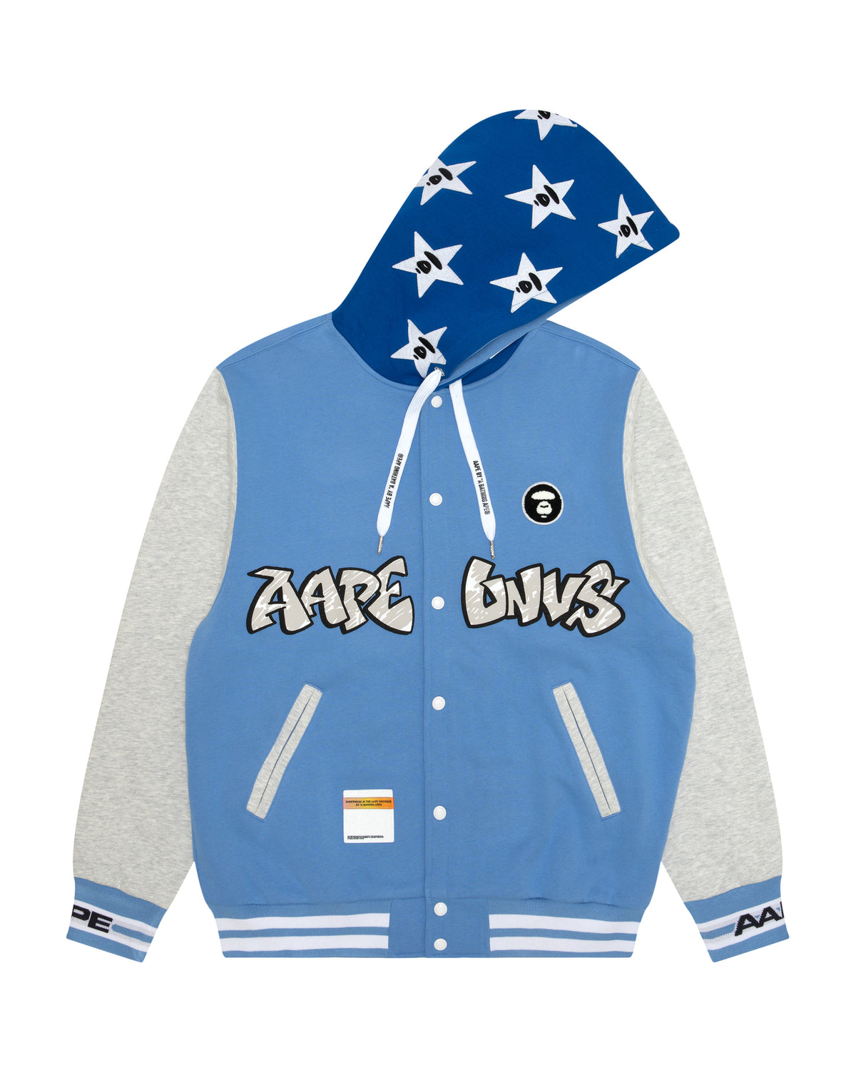 Moonface embroidered hooded baseball jacket