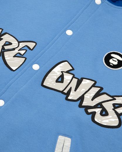 Moonface embroidered hooded baseball jacket